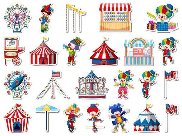 Sticker Set Amusement Park Fun Fair Objects Illustration — Stock Vector