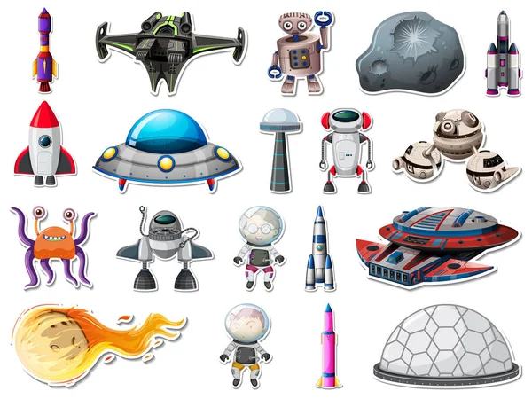 Sticker Set Outer Space Objects Astronauts Illustration — Stockvektor