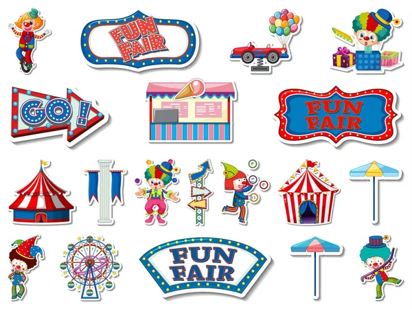 Sticker Set Amusement Park Fun Fair Objects Illustration — стоковый вектор