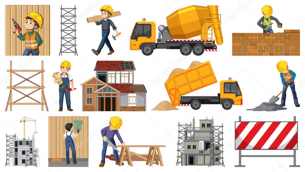 Set of construction site objects illustration