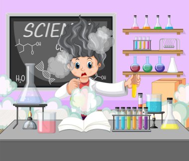 Bir bilim adamı deney laboratuarı çizimde