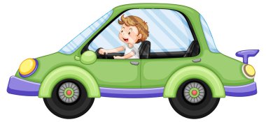 Çizgi filmci çocuk yeşil araba çizimi kullanıyor.
