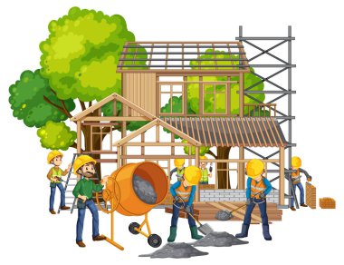 İşçi illüstrasyonuyla izole edilmiş inşaat alanı