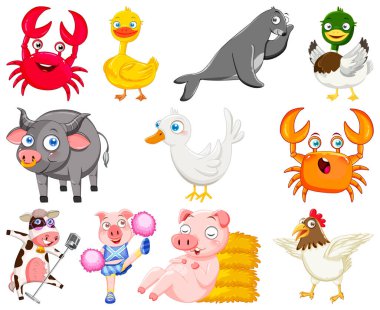 Sevimli hayvanlar mutlu gülümseme çizim ile