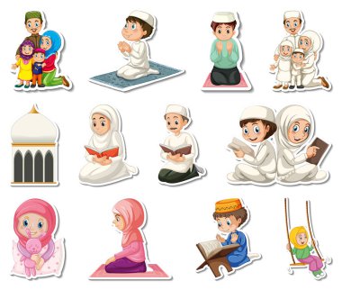 İslami semboller ve çizgi film karakterlerinin çizimleri.