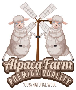 Yün ürünleri illüstrasyonu için Alpaca tarım logosu