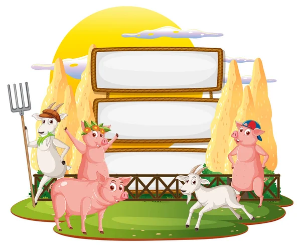 Modelo Banner Vazio Com Ilustração Animais Fazenda —  Vetores de Stock