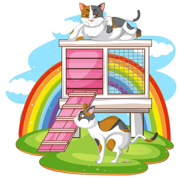 Kot Zewnątrz Domu Kota Ilustracja — Wektor stockowy