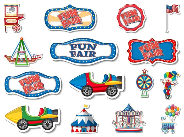 Sticker Set Amusement Park Fun Fair Objects Illustration — Stock Vector