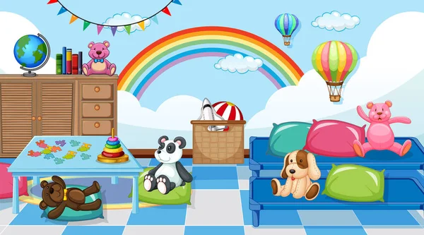 Lege Kleuterschool Klaslokaal Interieur Met Veel Kind Speelgoed Illustratie — Stockvector