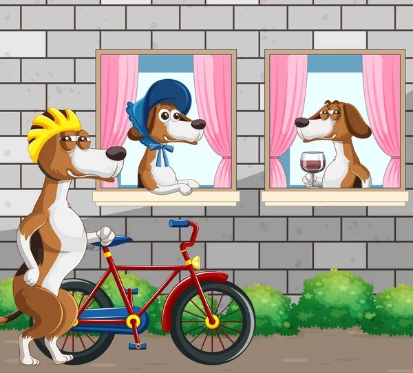 Outdoor Scene Cartoon Beagles Illustration — Stock Vector