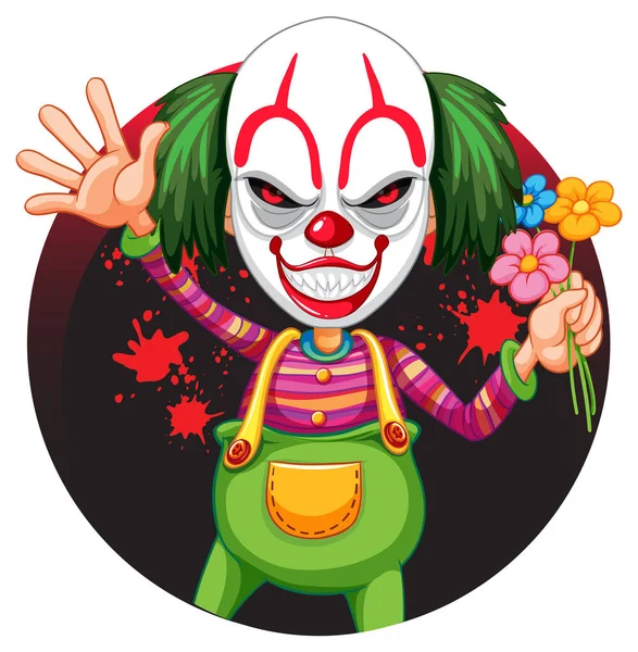 可怕的小丑拿着花插图 — 图库矢量图片