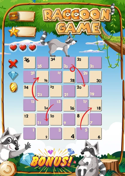 Game Template Design Raccoons Forest Illustration — 图库矢量图片