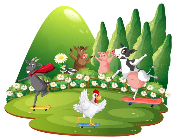 Happy Animals Farm Cartoon Illustration — Stockvektor