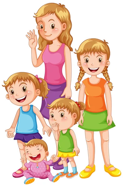 Girls Five Different Stages Illustration — Archivo Imágenes Vectoriales