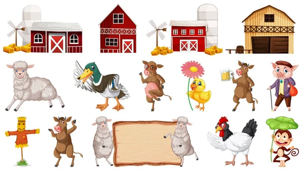 Barn Buildings Many Farm Animals Illustration — Archivo Imágenes Vectoriales