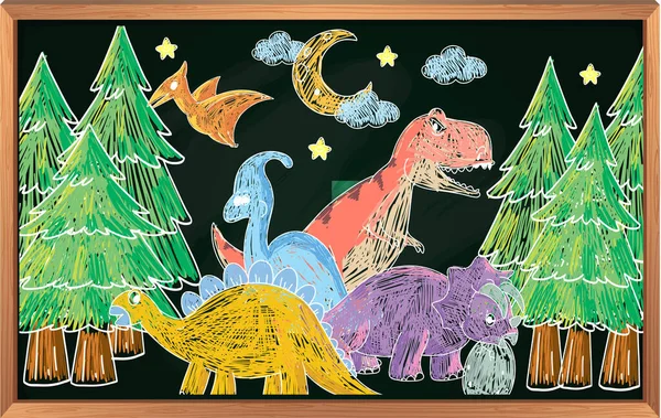 Illustrazione Dinosauri Scarabocchi Disegnati Mano Bambini — Vettoriale Stock