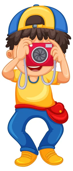 Boy Holding Camera Taking Picture Illustration — Stock Vector