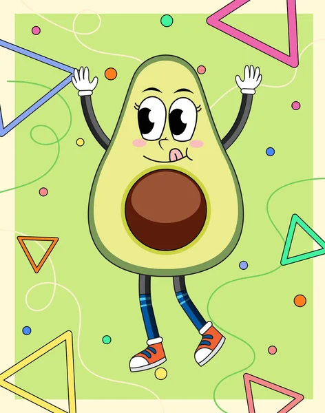 Funny Avocado Cartoon Character Illustration — Wektor stockowy