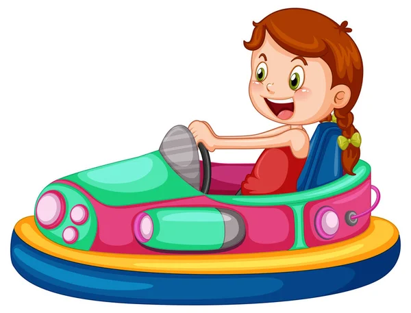 Girl Riding Bumper Car Cartoon Illustration — ストックベクタ