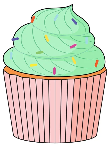 Cupcake Met Groene Crème Illustratie — Stockvector