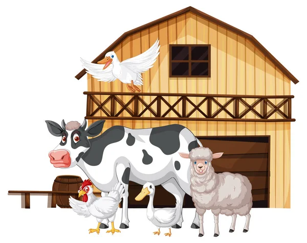 Thème Agriculture Avec Nombreux Animaux Illustration — Image vectorielle