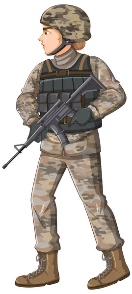 Soldat Enhetlig Tecknad Karaktär Illustration — Stock vektor