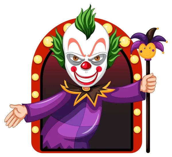 Scary Clown Holding Wand Cartoon Character Illustration — стоковый вектор