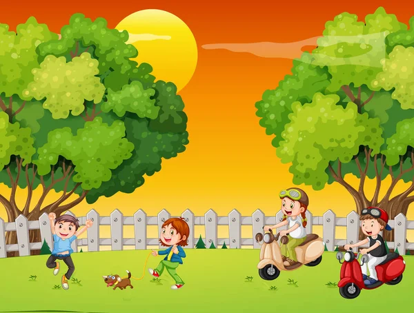 Children Playing Outdoor Park Illustration — Vettoriale Stock