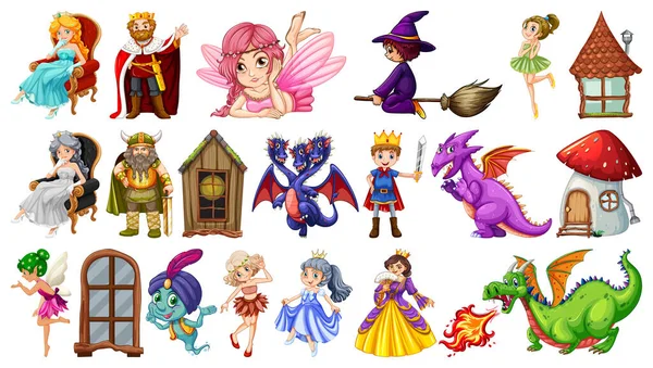 Verschillende Personages Uit Sprookjesachtige Illustratie — Stockvector