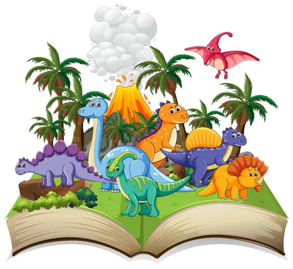 Book Dinosaur Forest Illustration — Stock Vector