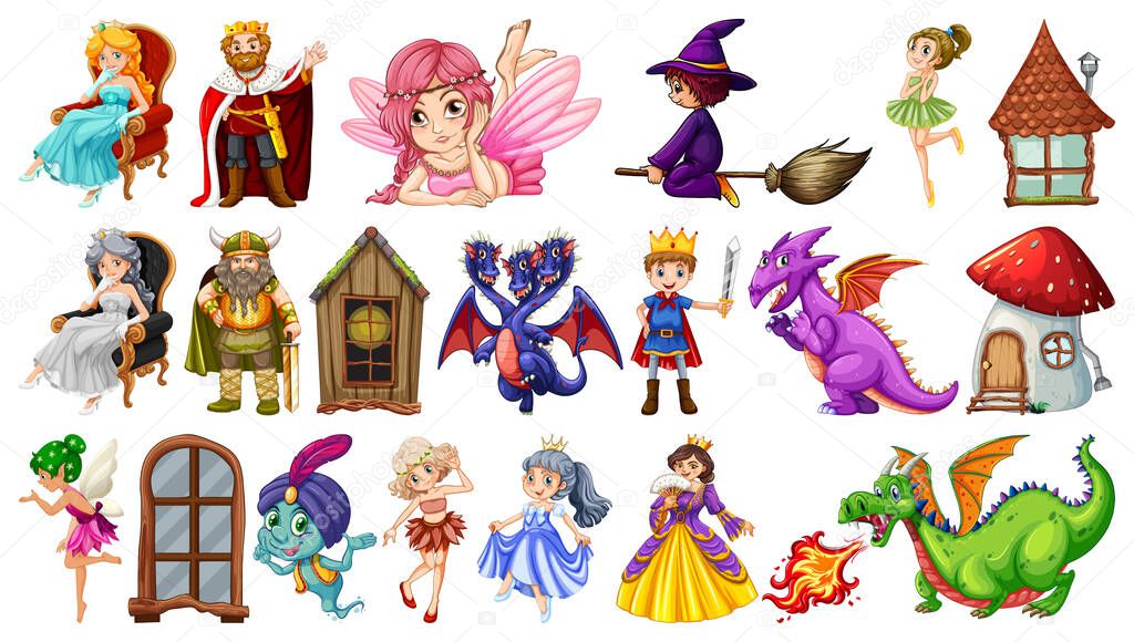 Different characters from fairytale illustration