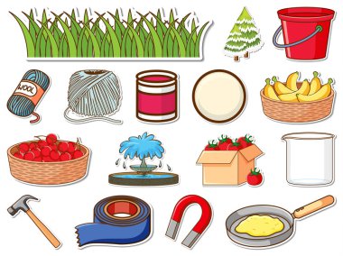 Sticker set of mixed daily objects illustration