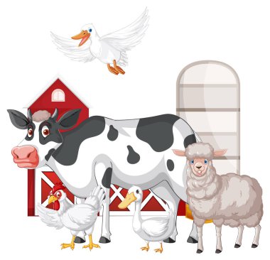 Birçok hayvan resimli tarım teması