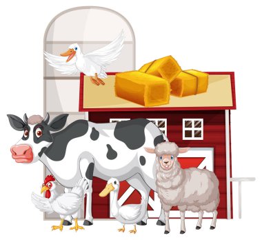 Birçok hayvan resimli tarım teması