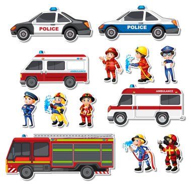 Sticker set of professions characters and object