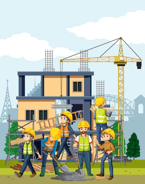 İşçi illüstrasyonlu inşaat alanı