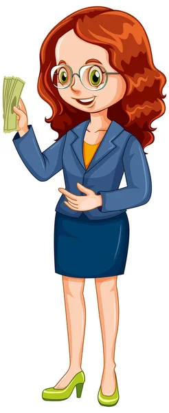 Business Woman Holding Cash Money Illustration — ストックベクタ