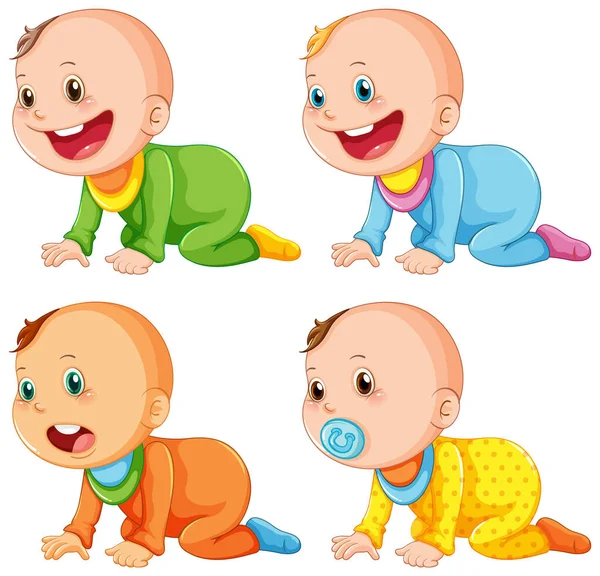 Set Cute Babies Cartoon Illustration — Stok Vektör