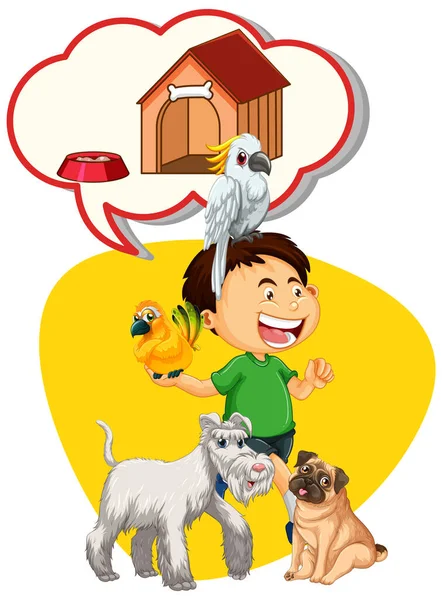 Speech Bubble Boy Many Pets Illustration — Stockvektor