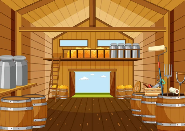 Barn Indoor Scene Farm Animals Illustration — стоковый вектор