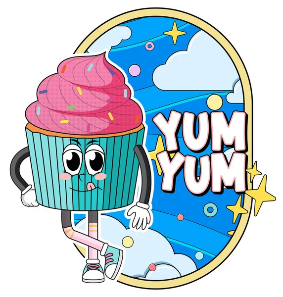Cupcake Yum Word Expression Illustration — Stockvector