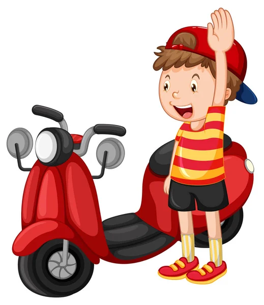 Red Motorcycle Boy Cartoon Illustration — ストックベクタ