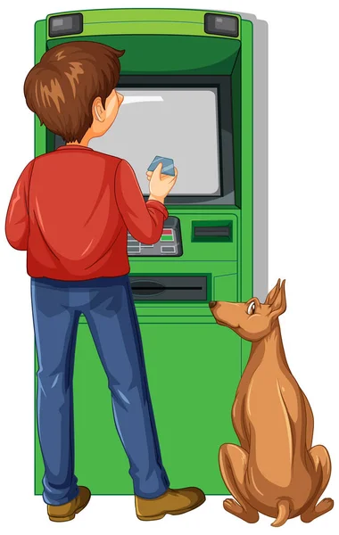Een Man Geld Opnemen Uit Geldautomaat Illustratie — Stockvector