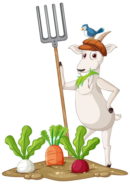 Goat Standing Two Legs Holding Rake Illustration — Archivo Imágenes Vectoriales