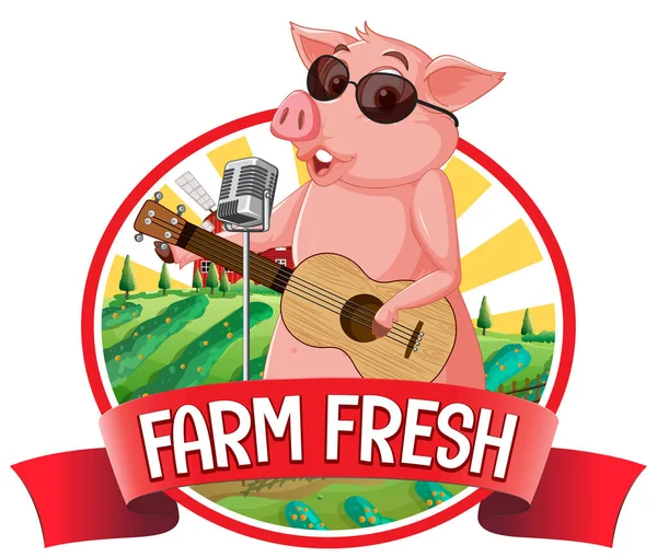 Pig Farm Fresh Logo Pork Products Illustration — Stock Vector