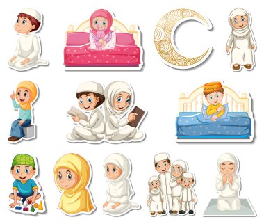 İslami semboller ve çizgi film karakterlerinin çizimleri.