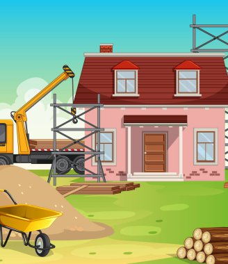 İnşaat alanı illüstrasyon sahnesi