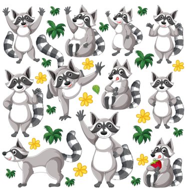 Beyaz arkaplan çiziminde sevimli hayvan karikatürü