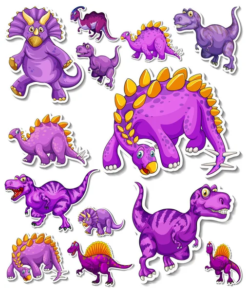 Sticker Set Van Verschillende Dinosaurussen Cartoon Illustratie — Stockvector